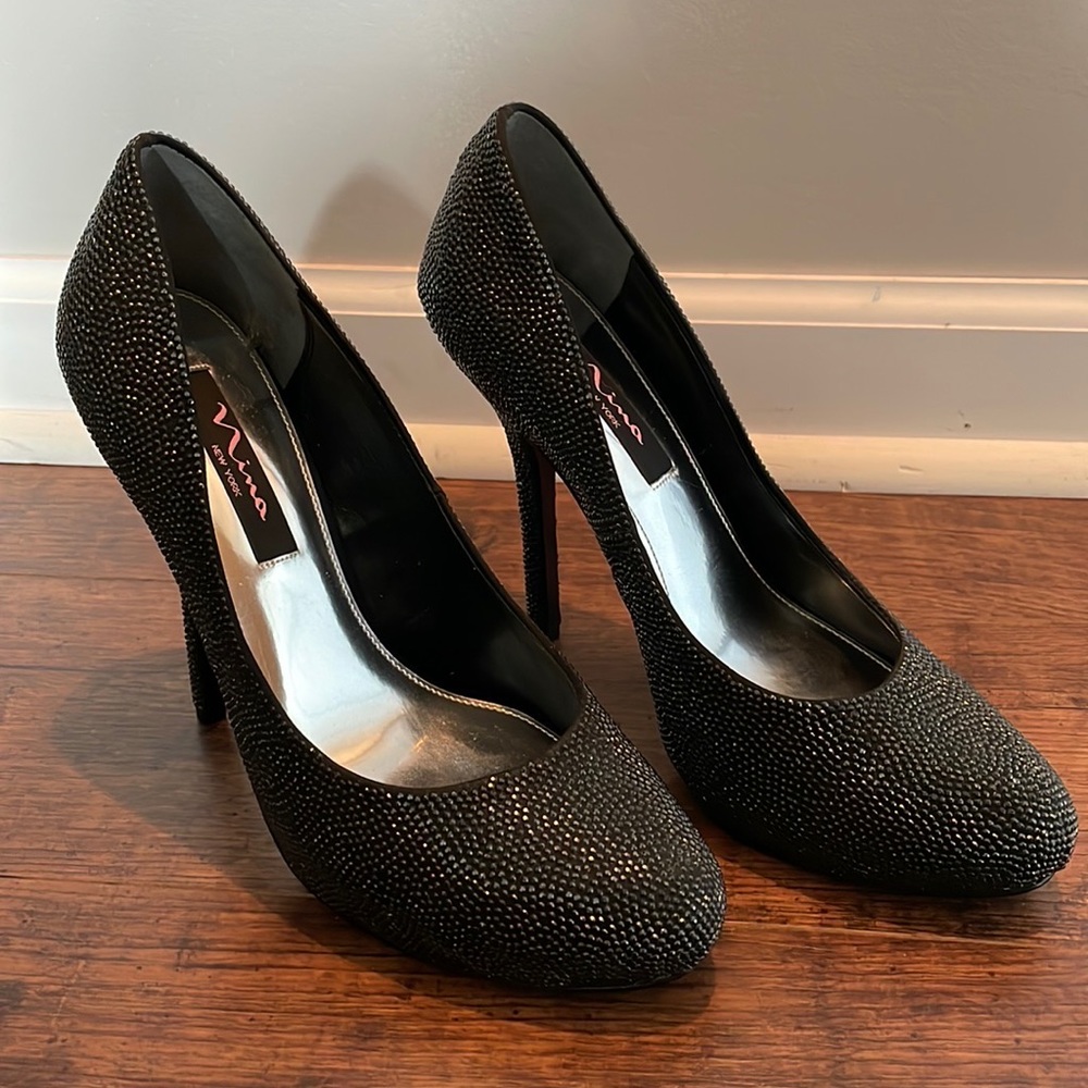 Black encrusted heels